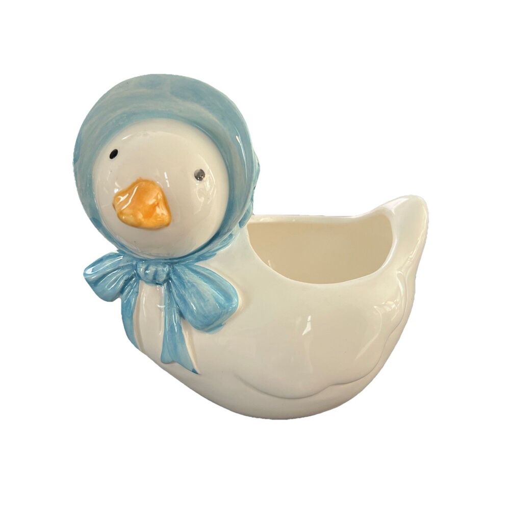 Fraser & Co Taiwan Goose Duck With Blue Bonnet Planter, Sugar Bowl, Salt Cellar